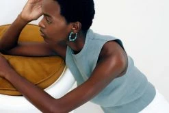 Machete Jewelry Midi Square Hoops In Clear Yellow