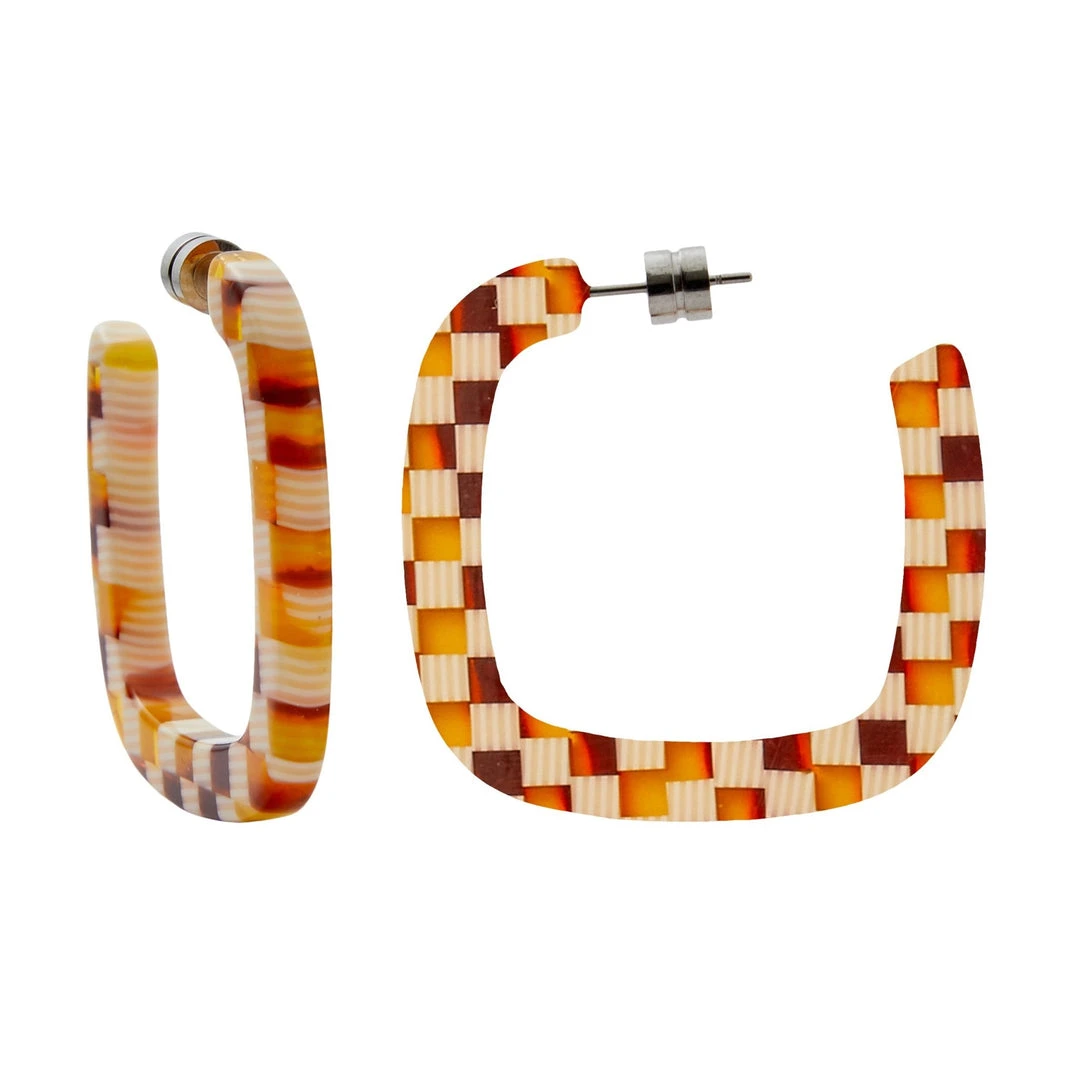 Machete Midi Square Hoops In Tortoise Checker 3 Machete Midi Square Hoops In Tortoise Checker